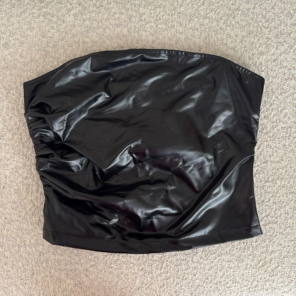 Fake Leather Spandex Strapless Top